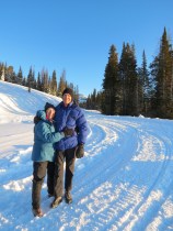 Janet & Jim on a very chilly morning in Yellowstone National Park.