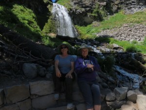 Janet & Mary hike to a waterfall